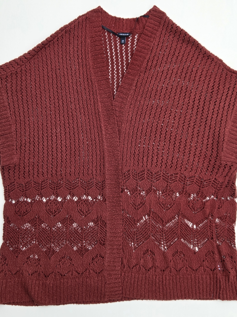 Torrid Cardigan Plus Rust Open Knit Crochet Cardigan Poncho Size-3/4 (US 3X/4X)